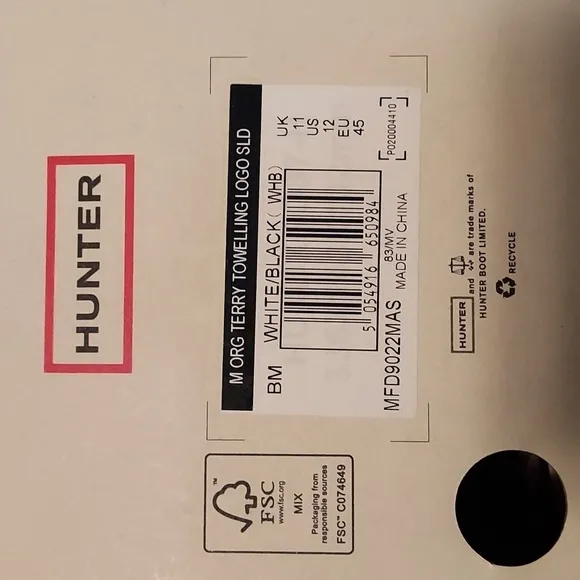Hunter Men's Original Terry Towelling Logo Adjustable Slides White NIB