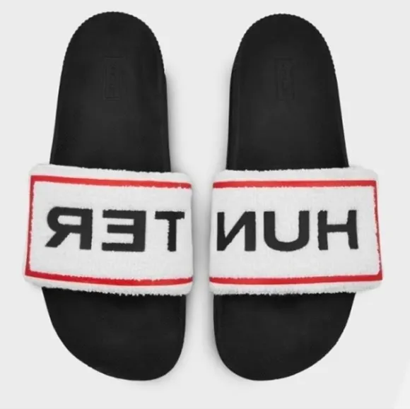 Hunter Men's Original Terry Towelling Logo Adjustable Slides White NIB