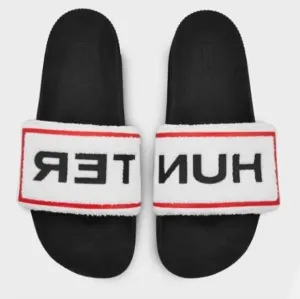 Hunter Men's Original Terry Towelling Logo Adjustable Slides White NIB