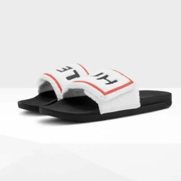 Hunter Men's Original Terry Towelling Logo Adjustable Slides White NIB
