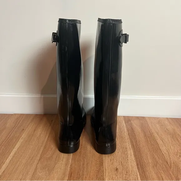 Hunter Original Tour Gloss Black Tall Packable Rain Boots Women Size 10 Preppy
