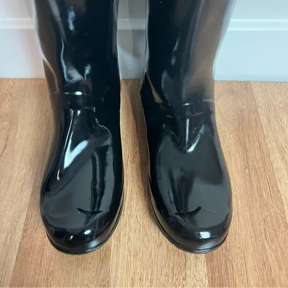 Hunter Original Tour Gloss Black Tall Packable Rain Boots Women Size 10 Preppy