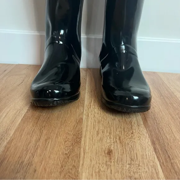 Hunter Original Tour Gloss Black Tall Packable Rain Boots Women Size 10 Preppy