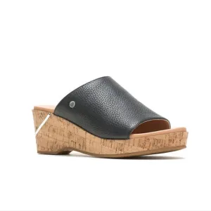 Hush Puppies Maya slides Black leather cork Wedge Sandals sz 12 SH238