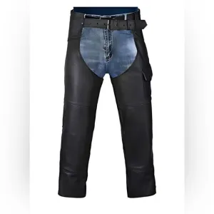 HWK Motorcycle Leather Chaps Black Motorcycle Chaps NEW with tag