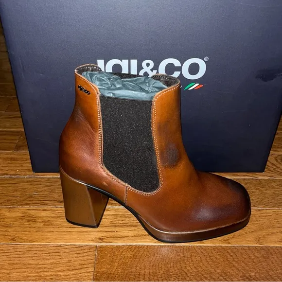 Igi&amp;Co Leather Ankle Boots Beatles with Heels Cognac Brown Women’s Size 5