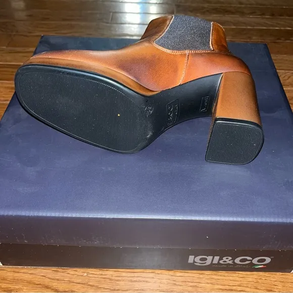 Igi&amp;Co Leather Ankle Boots Beatles with Heels Cognac Brown Women’s Size 5