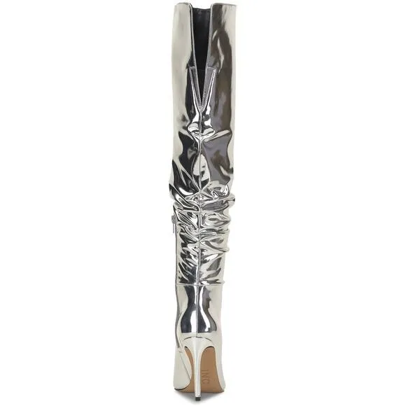 INC INTL Concepts Wmn Iyonna Over the Knee Slouch Boot Sz US 5M Silver Patent