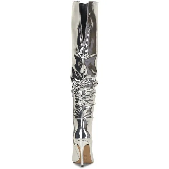 INC INTL Concepts Wmn Iyonna Over the Knee Slouch Boot Sz US 8M Silver Patent