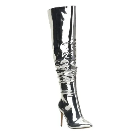INC Women's Iyonna Over The Knee Slouch Boots Silver Size 8