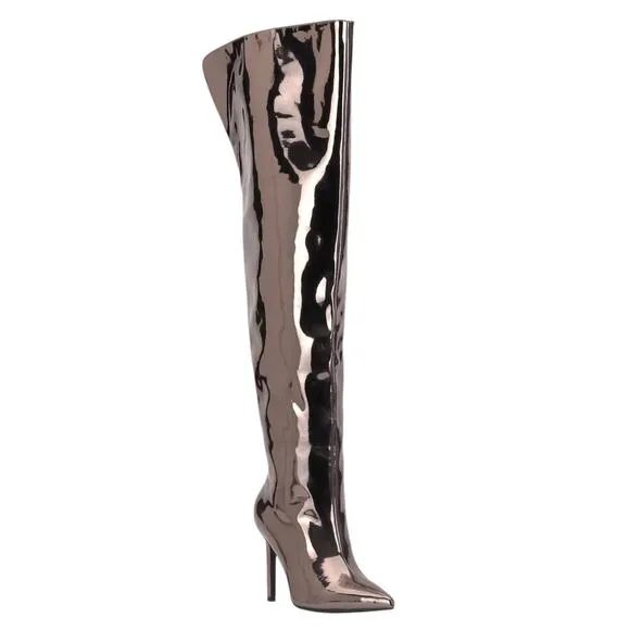 INC Women's Sedona Shiny Over The Knee Boots Pewter Size 5 1/2