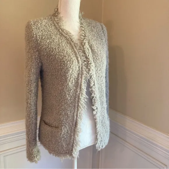 IRO Coffey Neutral Taupe Mohair Wool Blend Fuzzy Fringe Jacket