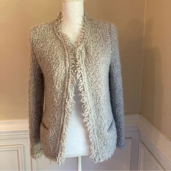 IRO Coffey Neutral Taupe Mohair Wool Blend Fuzzy Fringe Jacket