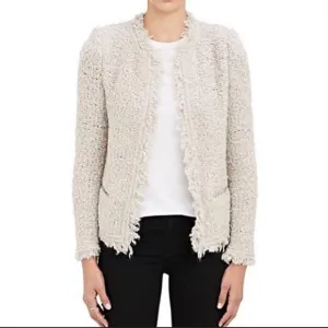 IRO Coffey Neutral Taupe Mohair Wool Blend Fuzzy Fringe Jacket