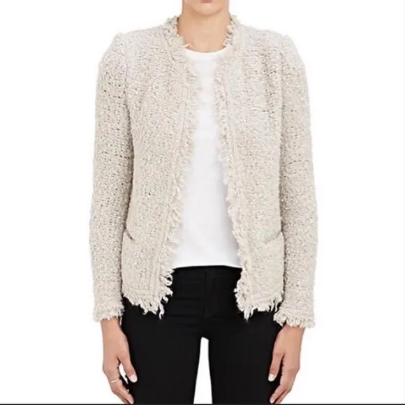 IRO Coffey Neutral Taupe Mohair Wool Blend Fuzzy Fringe Jacket