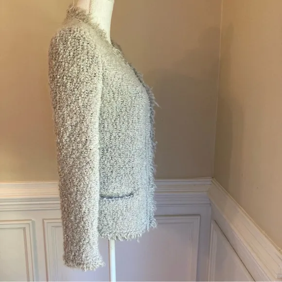 IRO Coffey Neutral Taupe Mohair Wool Blend Fuzzy Fringe Jacket