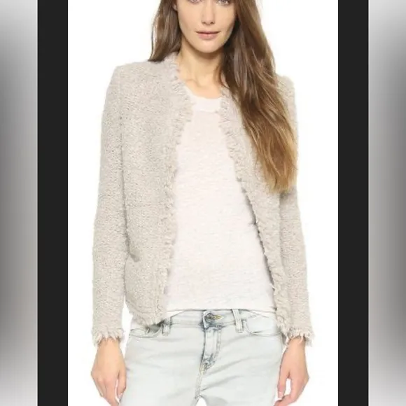 IRO Coffey Neutral Taupe Mohair Wool Blend Fuzzy Fringe Jacket