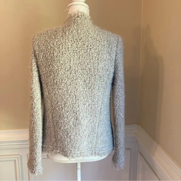 IRO Coffey Neutral Taupe Mohair Wool Blend Fuzzy Fringe Jacket