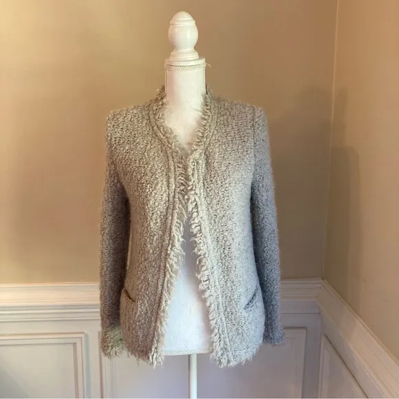 IRO Coffey Neutral Taupe Mohair Wool Blend Fuzzy Fringe Jacket