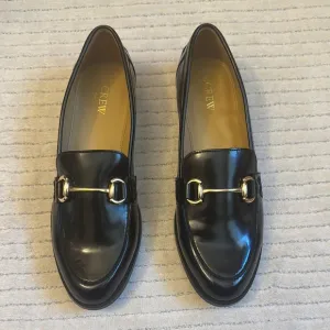 J. Crew Black and Gold Horsebit Loafers