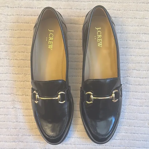 J. Crew Black and Gold Horsebit Loafers