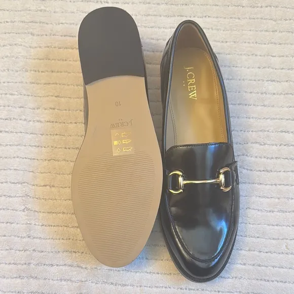 J. Crew Black and Gold Horsebit Loafers