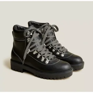 J. Crew Boots Women 8M Black Leather Lightweight Nordic Hiker Ankle BB383 Combat