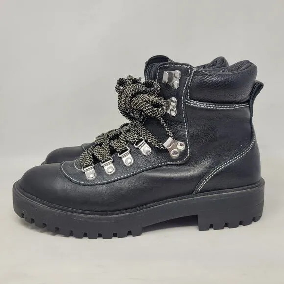 J. Crew Boots Women 8M Black Leather Lightweight Nordic Hiker Ankle BB383 Combat