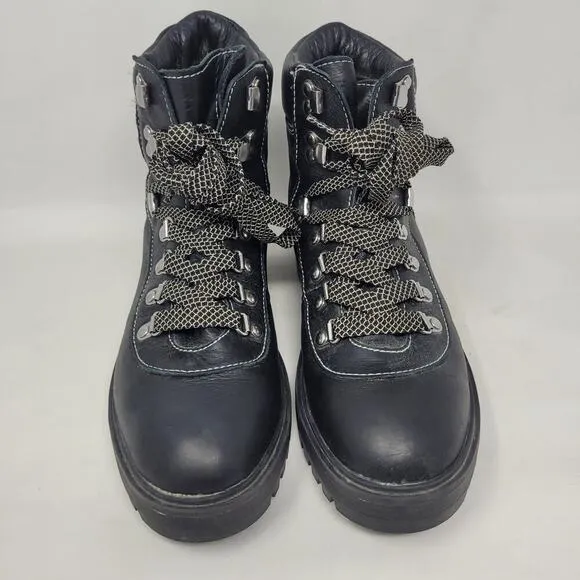 J. Crew Boots Women 8M Black Leather Lightweight Nordic Hiker Ankle BB383 Combat