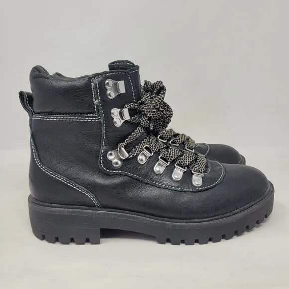 J. Crew Boots Women 8M Black Leather Lightweight Nordic Hiker Ankle BB383 Combat