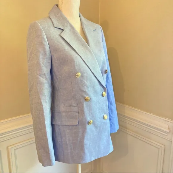 J CREW Bristol Light Peri Blue Linen Blend Double Breasted Blazer Jacket