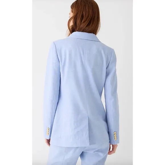 J CREW Bristol Light Peri Blue Linen Blend Double Breasted Blazer Jacket