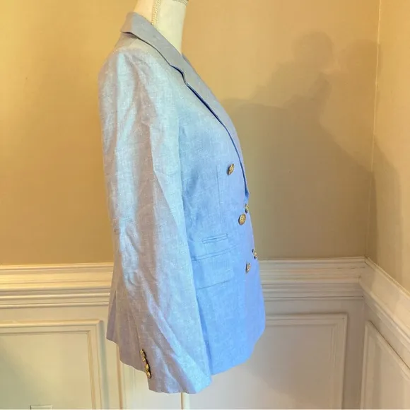 J CREW Bristol Light Peri Blue Linen Blend Double Breasted Blazer Jacket