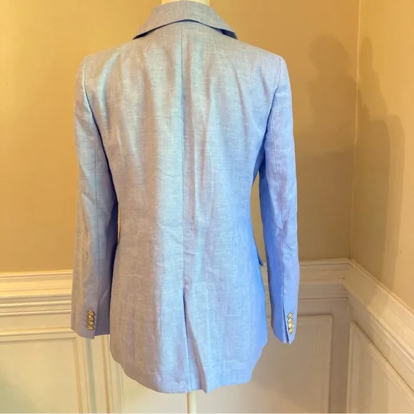 J CREW Bristol Light Peri Blue Linen Blend Double Breasted Blazer Jacket