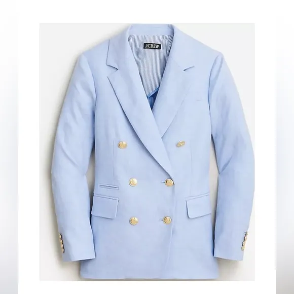 J CREW Bristol Light Peri Blue Linen Blend Double Breasted Blazer Jacket