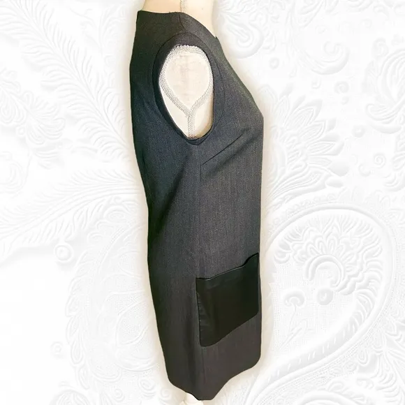 J. Crew Charcoal Gray Sleeveless Faux Leather Pocket Wool Blend Shift Dress Sz 0