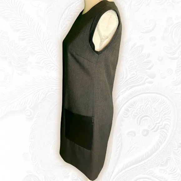 J. Crew Charcoal Gray Sleeveless Faux Leather Pocket Wool Blend Shift Dress Sz 0