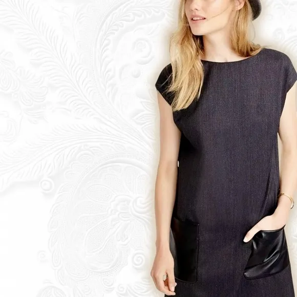 J. Crew Charcoal Gray Sleeveless Faux Leather Pocket Wool Blend Shift Dress Sz 0