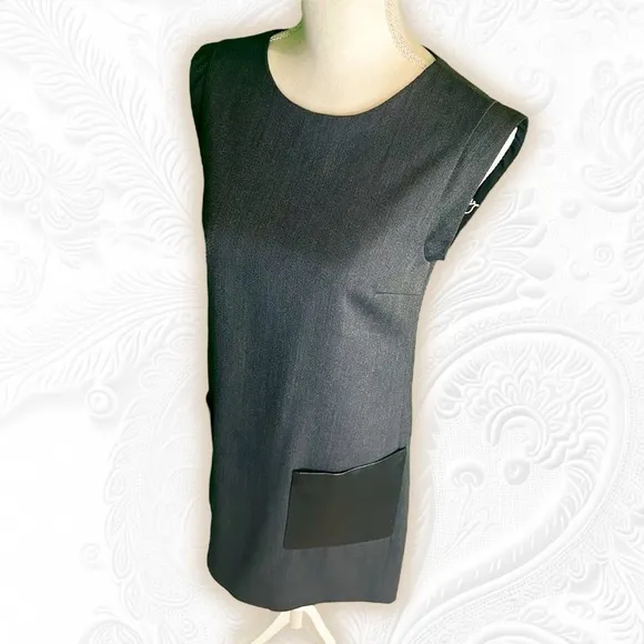 J. Crew Charcoal Gray Sleeveless Faux Leather Pocket Wool Blend Shift Dress Sz 0
