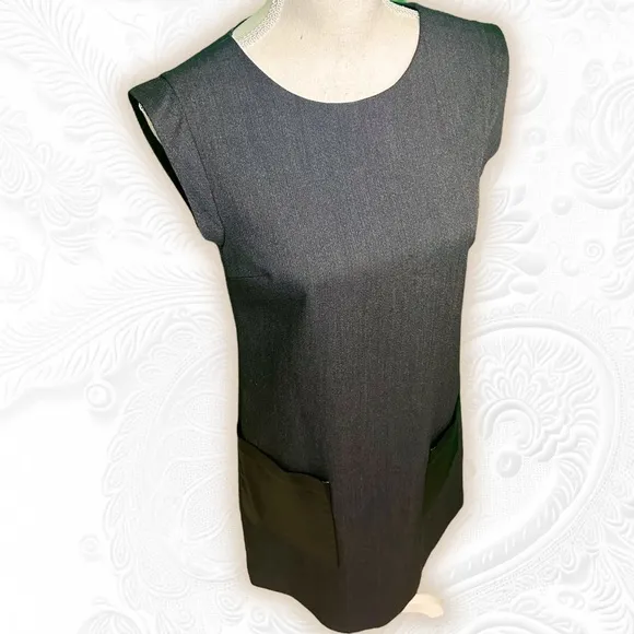 J. Crew Charcoal Gray Sleeveless Faux Leather Pocket Wool Blend Shift Dress Sz 0