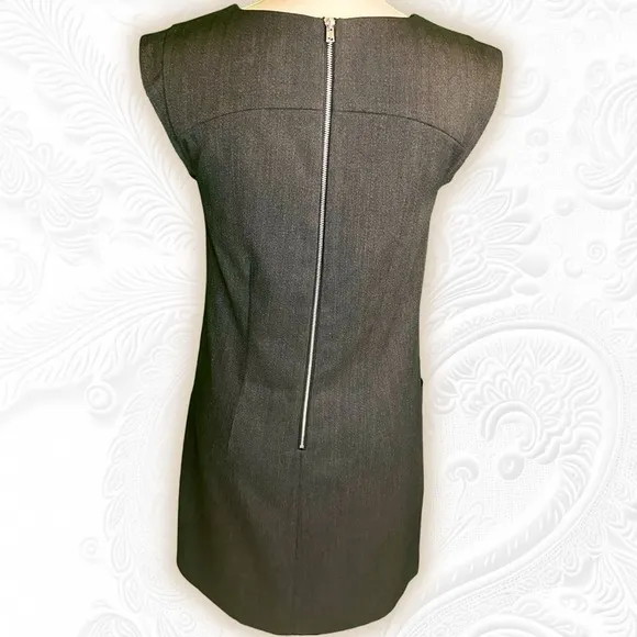 J. Crew Charcoal Gray Sleeveless Faux Leather Pocket Wool Blend Shift Dress Sz 0