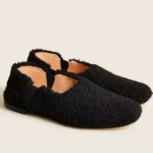 J. Crew Faux Shearling Flat in Black Size 8.5