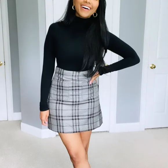 J. Crew | Grey and Black Plaid Academia High Waist Mini Skirt with pockets