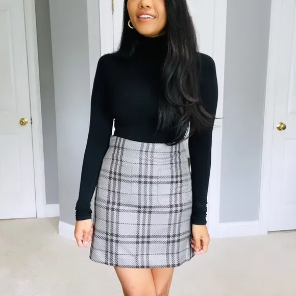 J. Crew | Grey and Black Plaid Academia High Waist Mini Skirt with pockets