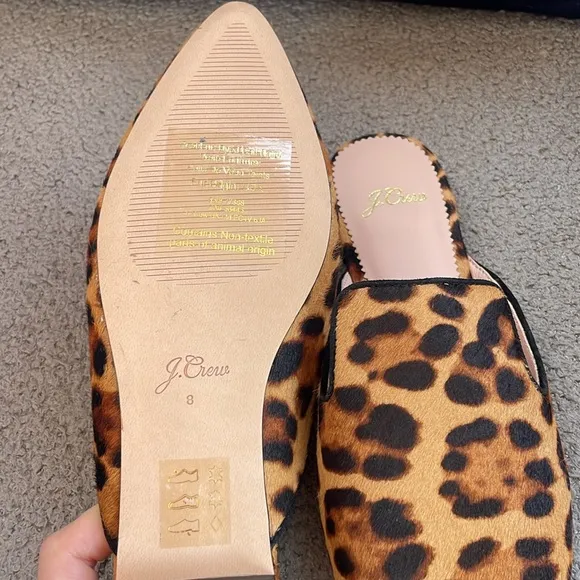 J. CREW POINTED-TOE SLIDE MULE IN LEOPARD CALF HAIR SIZE 8