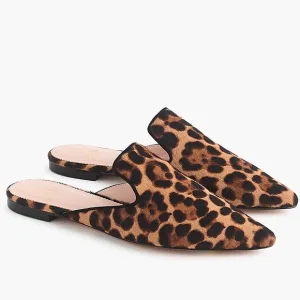 J. CREW POINTED-TOE SLIDE MULE IN LEOPARD CALF HAIR SIZE 8