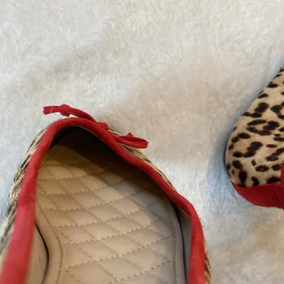 J. McLaughlin Anastasia hair calf leopard print red suede trim  ballet flat