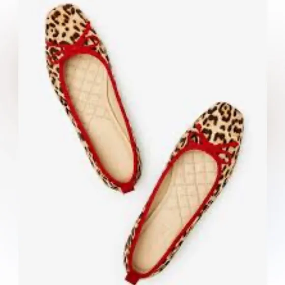 J. McLaughlin Anastasia hair calf leopard print red suede trim  ballet flat