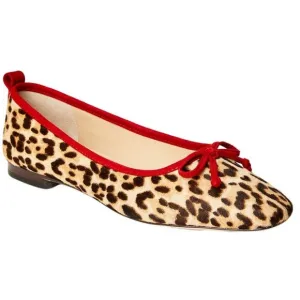 J. McLaughlin Anastasia hair calf leopard print red suede trim  ballet flat