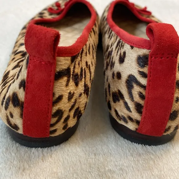 J. McLaughlin Anastasia hair calf leopard print red suede trim  ballet flat